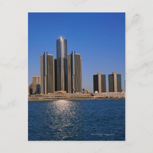 Skyscrapers by the water in Detroit Postcard