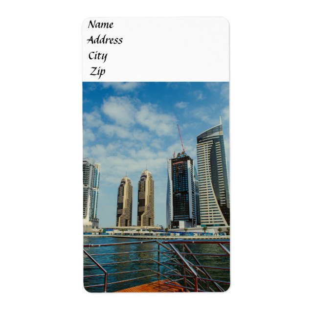 Skyscrapers in Dubai Marina Label (Front)