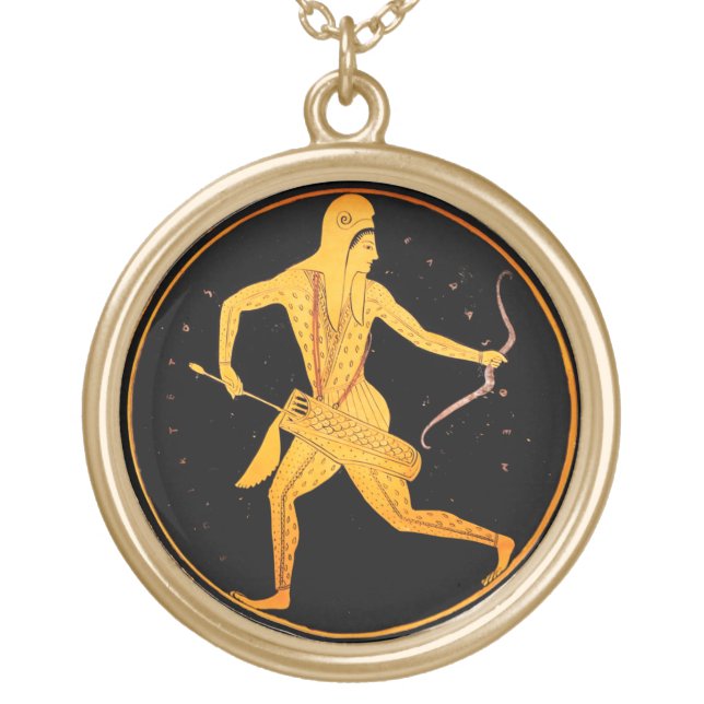 SKYTHIAN ARCHER Tondo Greek Attic Red Figure  Gold Plated Necklace (Front)