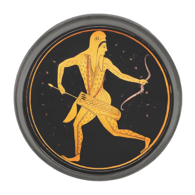 SKYTHIAN ARCHER Tondo Greek Attic red Figure  Gunmetal Finish Lapel Pin (Front)