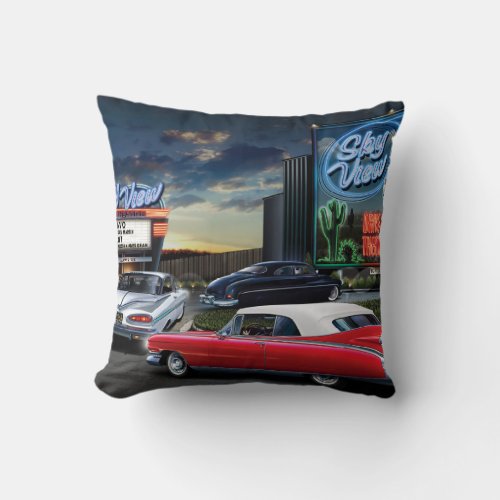 Skyview Drive In Throw Pillow