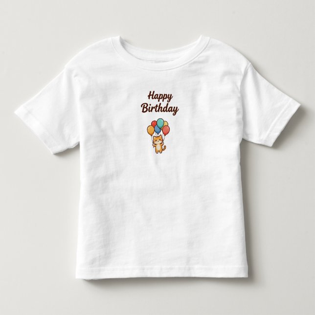 Skyward Birthday Wishes – Kawaii Cat with Balloons Toddler T-shirt (Front)