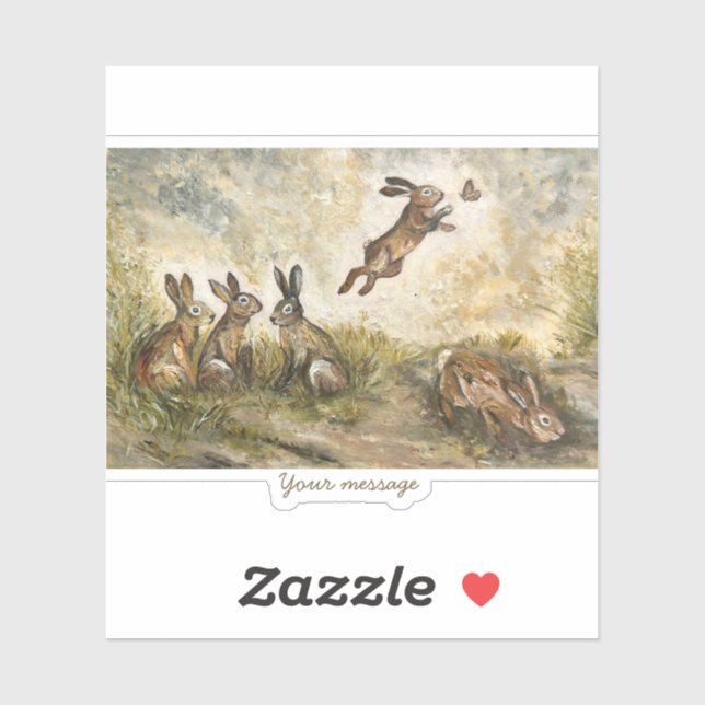 Skyward Fluff Meadow Hare Whimsical Rabbit Family  Sticker (Sheet)