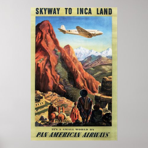 SKYWAY TO INCA LAND Tourism Vintage Travel Poster
