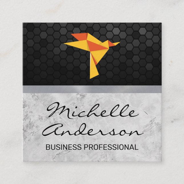 Slab Marble | Geometric Origami Bird Icon Square Business Card (Front)