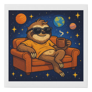 Slacker Sloth on Planet Couch  Faux Canvas Print