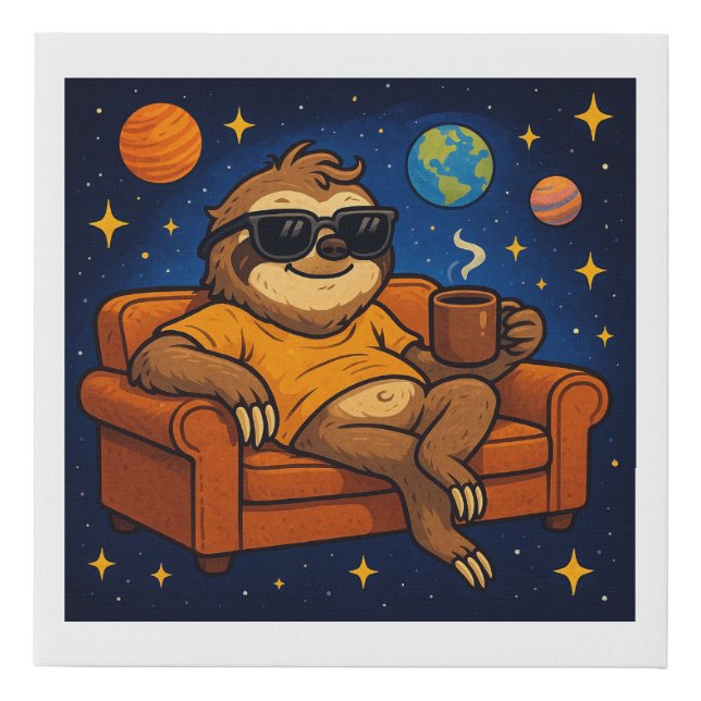 Slacker Sloth on Planet Couch  Faux Canvas Print (Front)