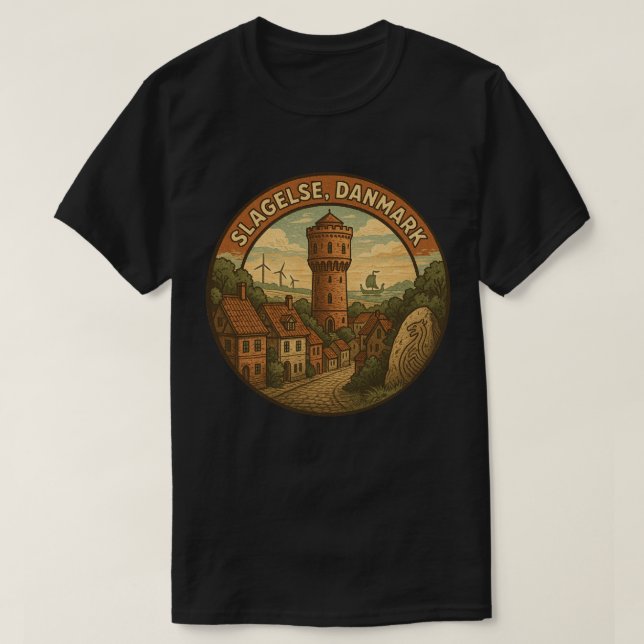 Slagelse Denmark Tower T-Shirt (Design Front)