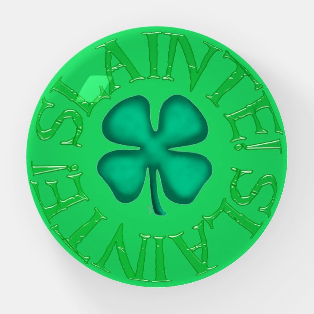 Slainte bright green glass dome paperweight (Front)
