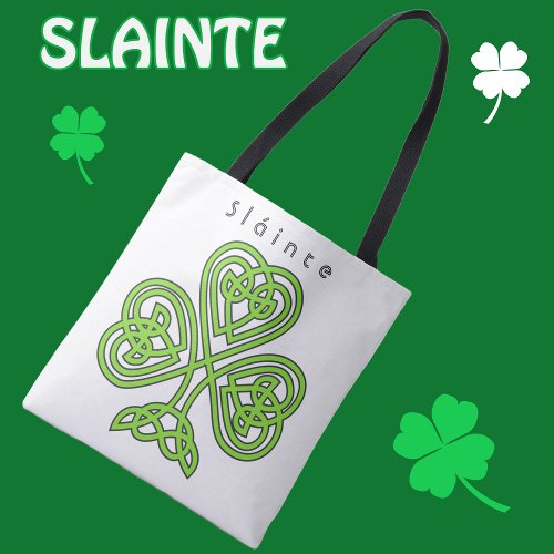 Slainte Celtic Irish Shamrock Design Tote Bag