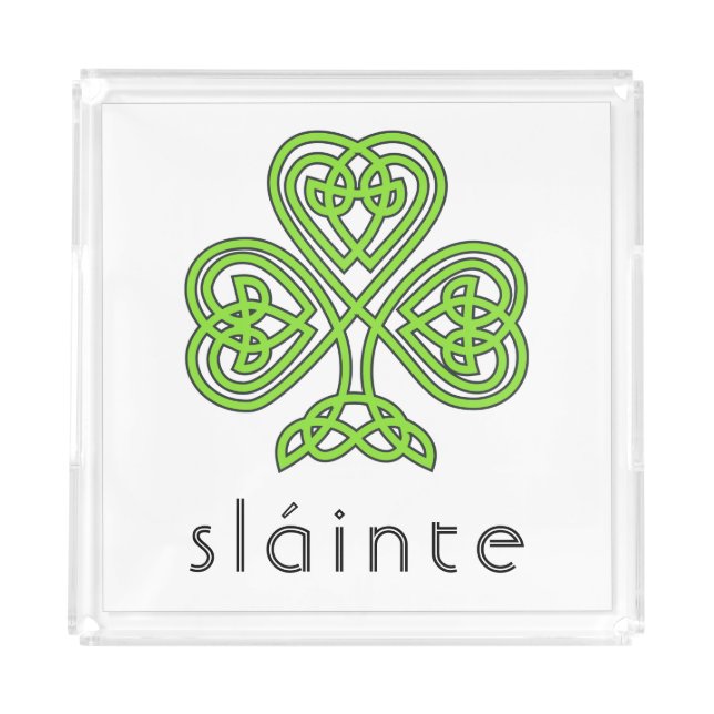 Slainte Celtic Shamrock Green St. Patrick's Day Acrylic Tray (Front)