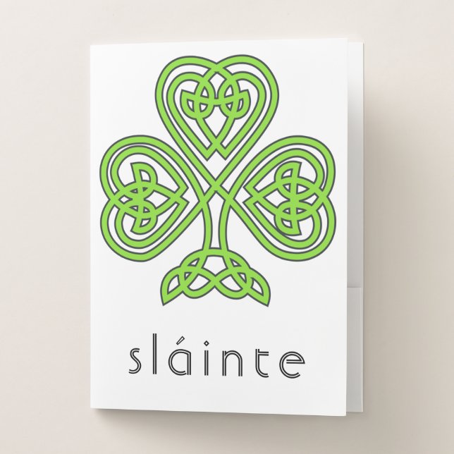 Slainte Celtic Shamrock Green St. Patrick's Day Pocket Folder (Front)