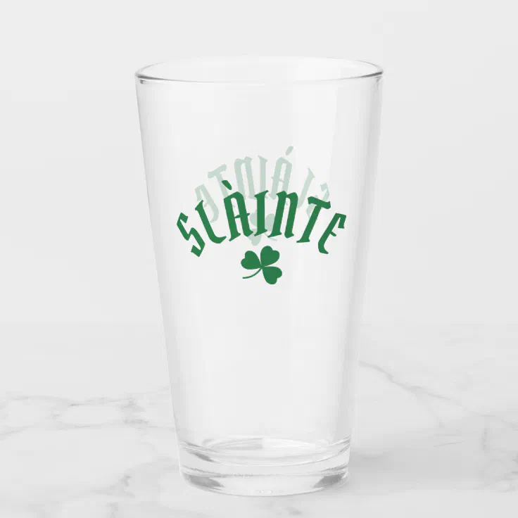 SLÀINTE Funny Irish St. Patrick's Day Green Clover Glass (Front)