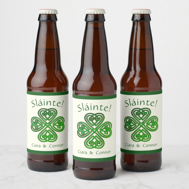 Sláinte Green Celtic Irish Shamrock Name Beer Bottle Label (Bottles)