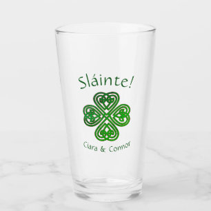 Sláinte Green Celtic Irish Shamrock Name Glass