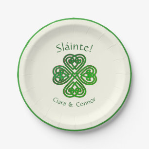 Sláinte Green Celtic Irish Shamrock Name Paper Plates
