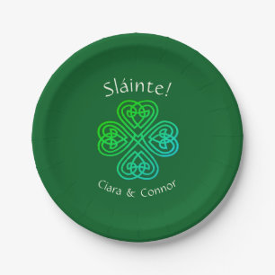 Sláinte Green Celtic Irish Shamrock Name Paper Plates