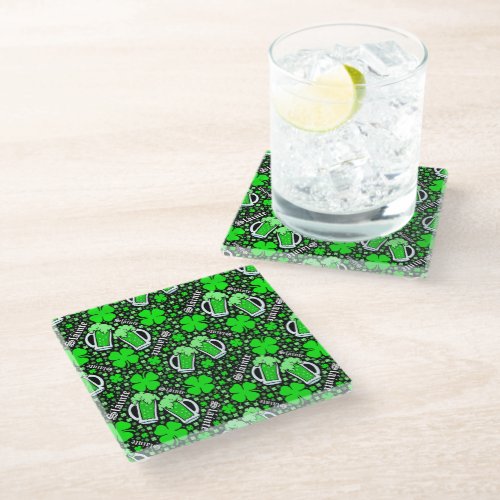 Slainte Green Drinks Clovers Saint Patricks Day Glass Coaster