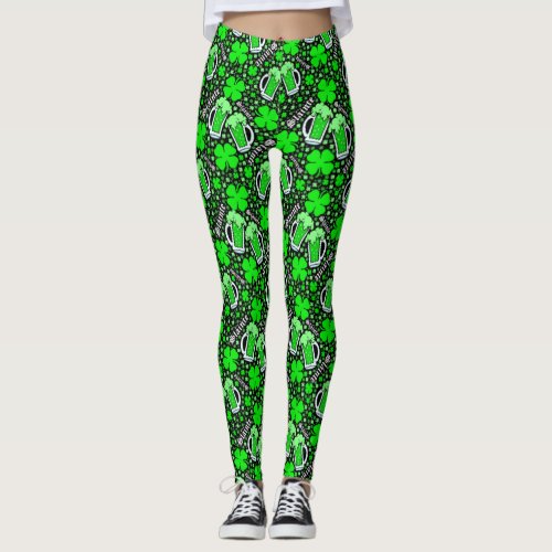 Slainte Green Drinks Clovers Saint Patricks Day Leggings