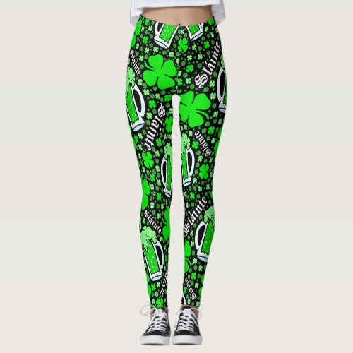 Slainte Green Drinks Clovers St Patricks Day Leggings