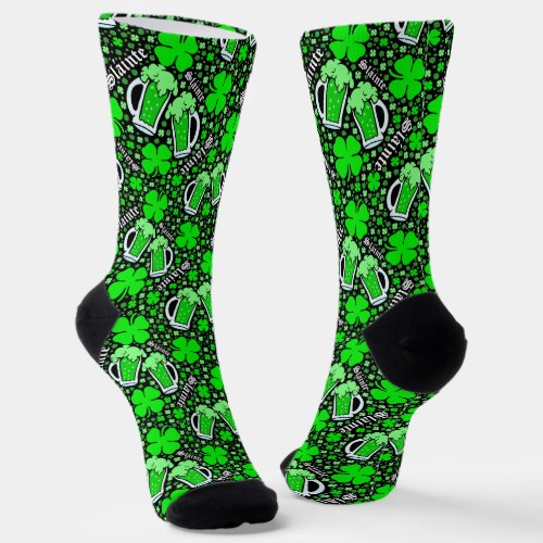 Slainte Green Drinks Clovers St Patricks Day Socks
