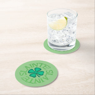 Slainte! green round paper drink coasters