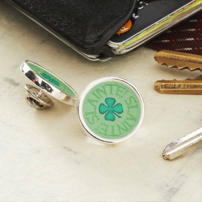 Slainte green silver plated lapel pin (In Situ)