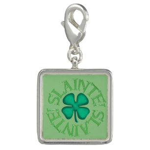 Slainte green silver square charm
