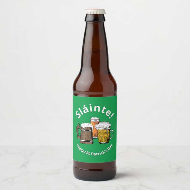 Sláinte! HAPPY ST PATRICK'S DAY Cartoon Beers Beer Bottle Label (Front)