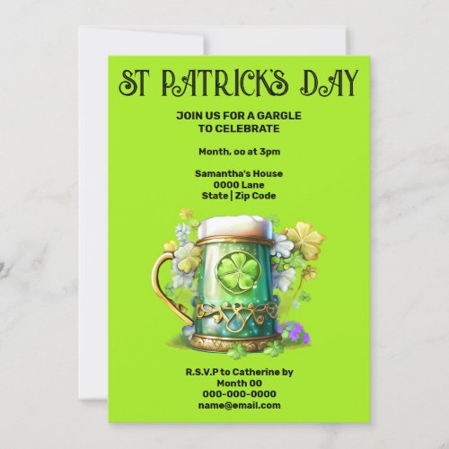 Slinte Irish beer stein shamrock clover holiday Invitation