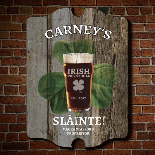 Sláinte Irish Celtic Toast Wooden Bar Sign (Front)