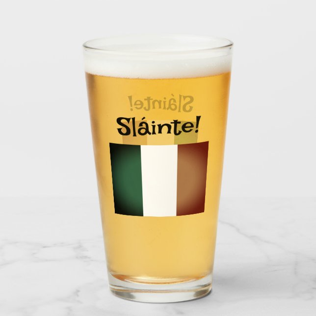 Sláinte! Irish flag St Patrick's Day beer glass (Front Filled)