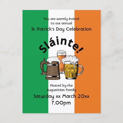 Slinte Irish Flag St Patricks Day Invitation Postcard