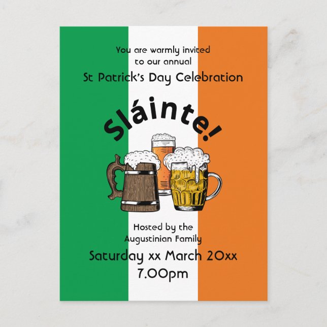 Sláinte Irish Flag St Patricks Day Invitation Postcard (Front)
