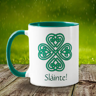 Sláinte Irish Shamrock Green Celtic Cross Clover Mug