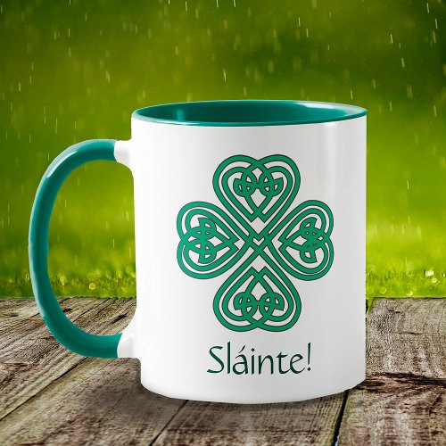 Slinte Irish Shamrock Green Celtic Cross Clover Mug