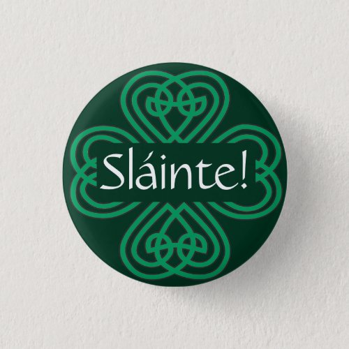 Slinte Irish Shamrock Green Celtic Lucky Clover Button