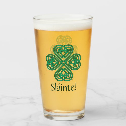 Slinte Irish Shamrock Green Celtic Lucky Clover  Glass