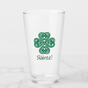 Sláinte Irish Shamrock Green Celtic Lucky Clover Glass