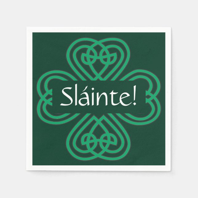 Sláinte Irish Shamrock Green Celtic Lucky Clover Napkins (Front)
