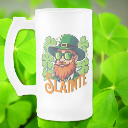 Slainte Irish Toast St Patrick's Day Personalized Frosted Glass Beer Mug