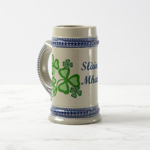 Slainte Mhath/Cheers/blessing shamrock/clover 10a Beer Stein