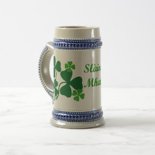 Slainte Mhath/Cheers/blessing shamrock/clover 4 Beer Stein