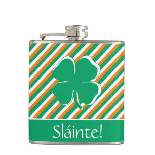 Sláinte Modern Green Orange Stripes Irish Shamrock Flask