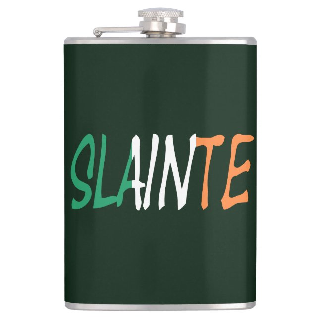 Slainte overlaid on Irish Flag flacnt Flask (Front)