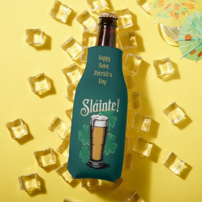 Slàinte! Saint Patrick's Day Pint of Beer on Green Bottle Cooler