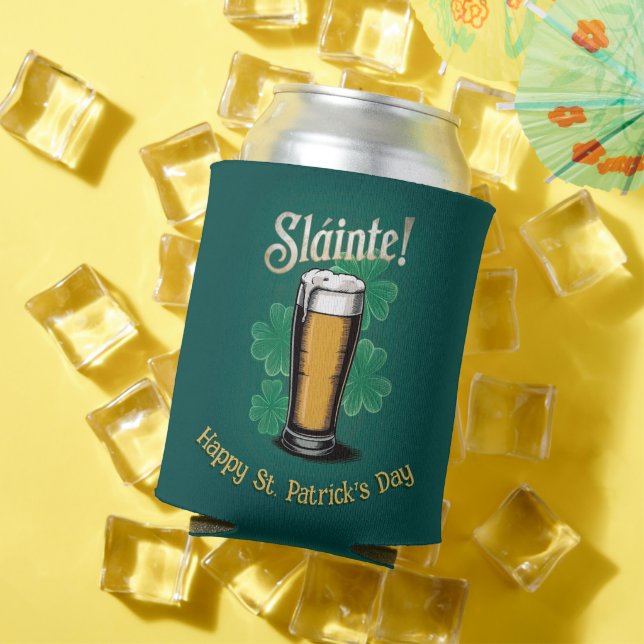 Slàinte! Saint Patrick's Day Pint of Beer on Green Can Cooler (In Situ Summer)