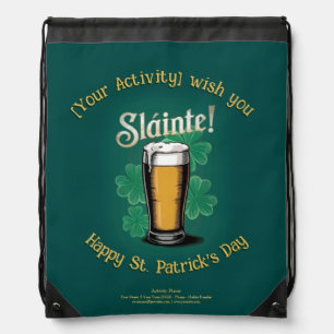 Slàinte! Saint Patrick's Day Pint of Beer on Green Drawstring Bag