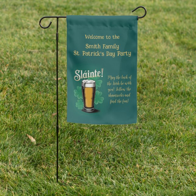 Slàinte! Saint Patrick's Day Pint of Beer on Green Garden Flag (In SItu)