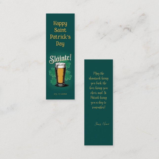 Slàinte! Saint Patrick's Day Pint of Beer on Green Mini Business Card (Front/Back)